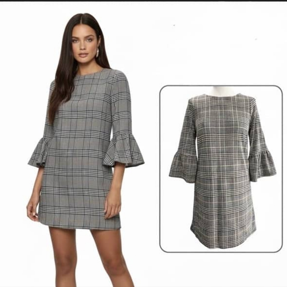 Calvin Klein Women's Plaid Bell Sleeve Shift Dress Size 12